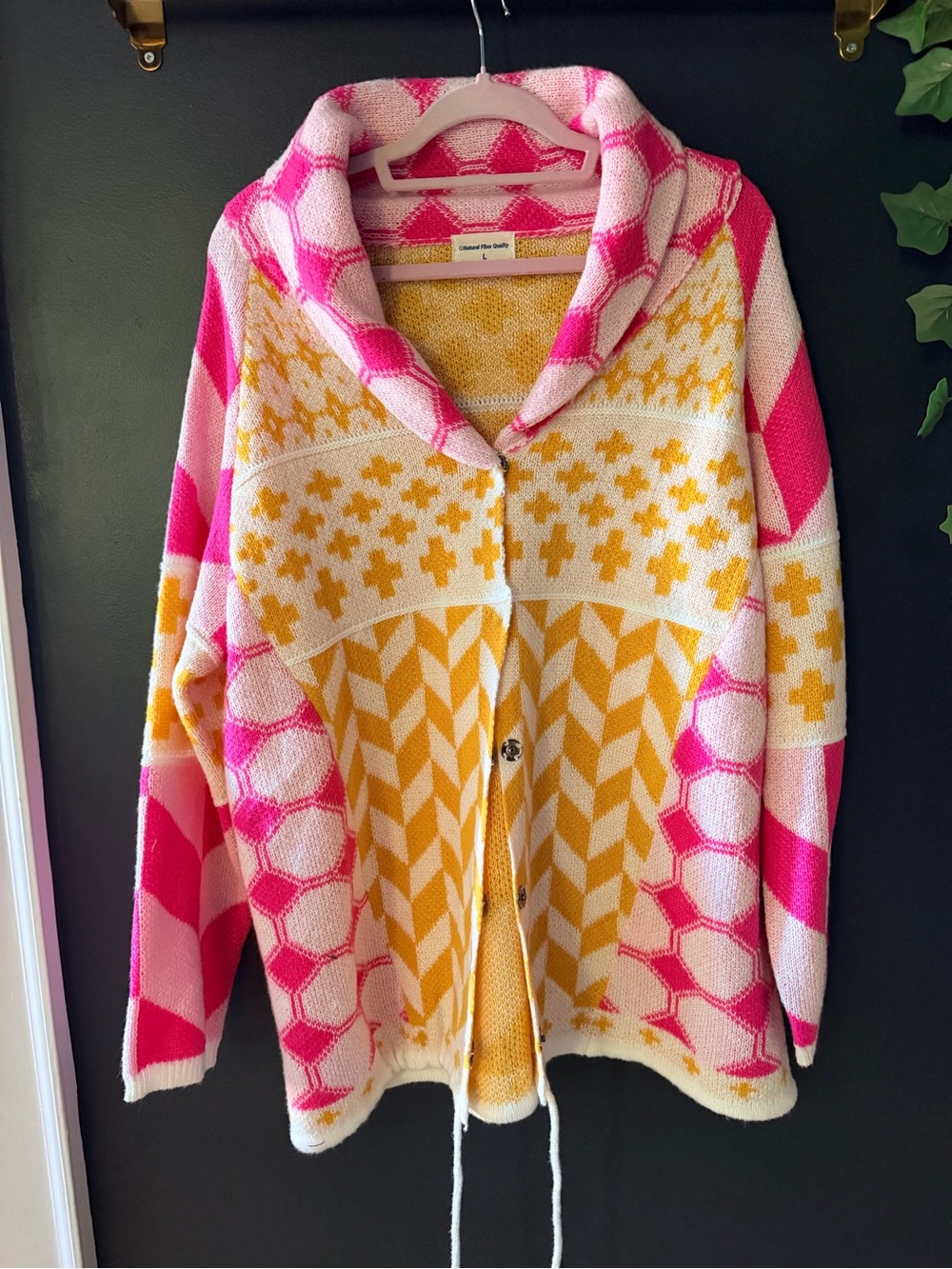 Cozy Colorblock Shawl Collar Cardigan in Pink and Yellow